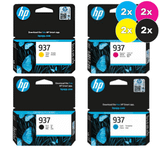 HP 937 Ink Cartridge Value Pack, 4-pack, includes 2x Black, Cyan, Magenta, Yellow, HP brand.