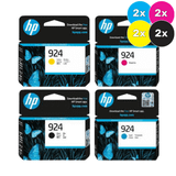 Genuine HP 924 Ink Cartridge Value Pack, 2x each Black, Cyan, Magenta, Yellow, HP brand packaging.