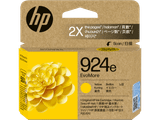 Genuine HP 924e Yellow Ink Cartridge, High Yield, EvoMore, in original packaging with yellow flower design.