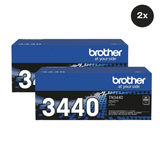 Brother TN-3440 Black Toner Cartridge Multipack, 2-pack, blue and black boxes with white branding.