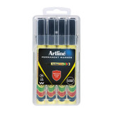 Artline 107075HC Genuine Office Supply Marker, permanent markers set in colorful packaging, black tips visible.