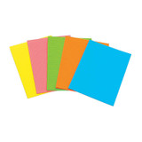 Marbig Fluorescent A6 Writing Pad, assorted bright colors, 40 leaf pack, Genuine product sheets displayed.