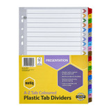 Marbig A-Z Reinforced A4 Coloured Index Dividers, multicoloured tabs, plastic tab dividers, A4 size.