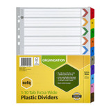 Marbig A4 Extra Wide 1-10 Tab Manilla Index Dividers, yellow and green packaging with tabs.