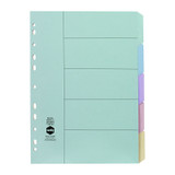 Marbig A4 Pastel 5 Tab Manilla Dividers, Genuine, mint green, with pastel colored tabs.