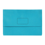 Marbig Slimpick Foolscap Document Wallet, Bright Marin, 10 pack, turquoise colored folder with label area.