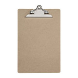Marbig Professional A4 Masonite Clipboard, brown, with silver metal clip, on white background.