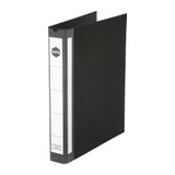 Marbig Deluxe A4 25mm 2D Ring Binder, black polyethylene, with silver label and logo visible.