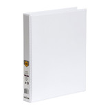 Marbig Clearview A4 25mm 4D White Insert Binder, Genuine, white cover, angled view, barcode visible.