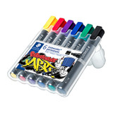 Staedtler 350 Permanent Markers, chisel tip, assorted set of 6, various vibrant colors, plastic case.