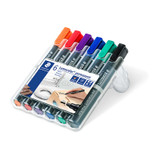 Staedtler 352 Permanent Marker Set, 6 assorted bullet tip markers in clear plastic case.