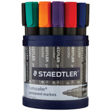 Staedtler 352 Lumocolor permanent marker set, assorted colors, bullet tip, 19-pack, multicolor markers displayed.