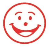 Staedtler Merit Stamp Red Smiley Face, genuine teacher reward stamp, red color, smiling face design.