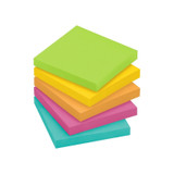 Genuine Post-It Super Sticky Notes in green, yellow, orange, pink, and teal, stacked, 76x76mm.