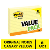 Post-It Lined Notes Canary Yellow 101 x 152mm (Pack of 8)