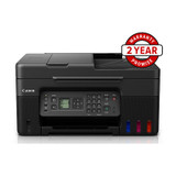 Canon G4670 MegaTank Printer, black, with control panel and colored ink tanks visible, front view.