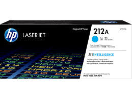 HP Genuine 212A Cyan Toner Cartridge, LaserJet printer supplies, cyan color, HP brand packaging.