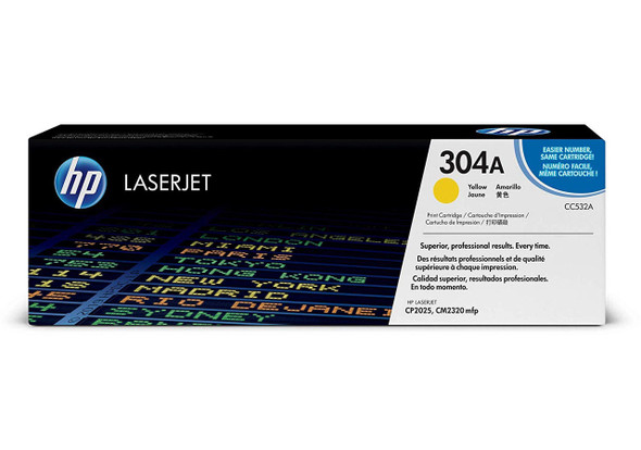 HP Genuine 304A Yellow Toner Cartridge for HP COLOR LASERJET CM2320, genuine HP product, yellow color, compatible with LaserJet printers.