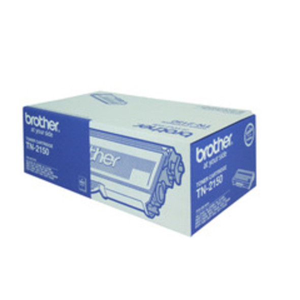 Brother TN2150 Toner Cartridge box, blue and white packaging with brand name and product details.