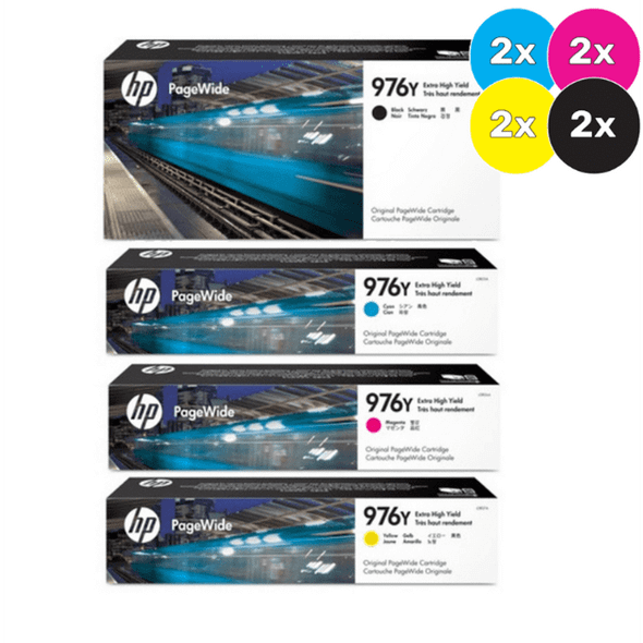 HP 976Y Ink Cartridge Value Pack, 2 each Black, Cyan, Magenta, Yellow, PageWide, by HP.