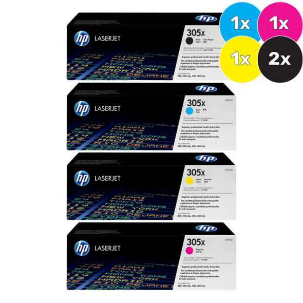 HP 305X Toner Cartridges Value Pack - Includes: [2 x Black, 1 x Cyan, Magenta, Yellow]