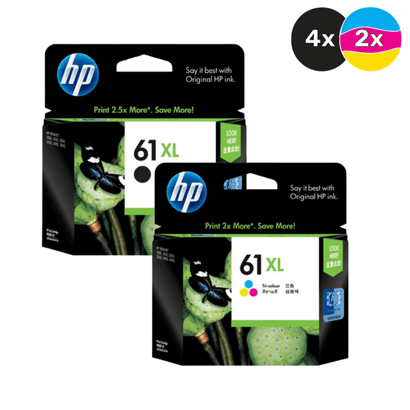 HP 61XL Ink Cartridge Value Pack - Includes: [4 x Black, 2 x Tri-Colour]