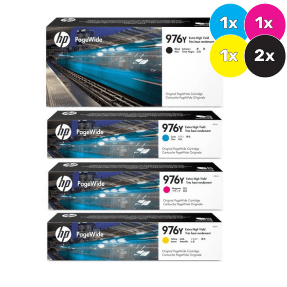 HP 976Y Ink Cartridge Value Pack, 2x Black, 1x Cyan, Magenta, Yellow, PageWide printer cartridges.