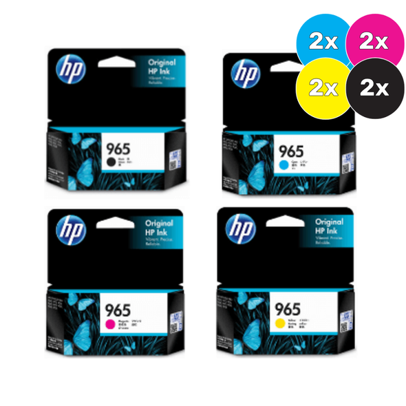 HP 965 Ink Cartridge Value Pack, four packs, black, cyan, magenta, yellow, HP brand cartridges included.