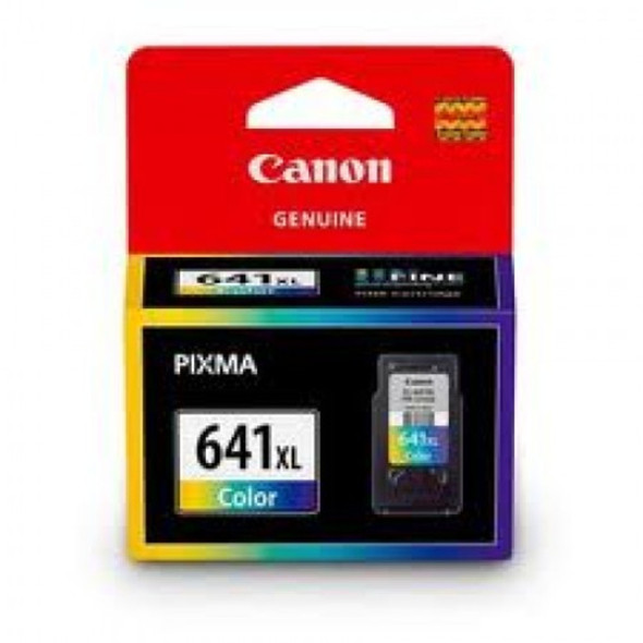Canon CL641XL Tri-Colour Ink Cartridge, genuine PIXMA product, colourful packaging with brand and product details.