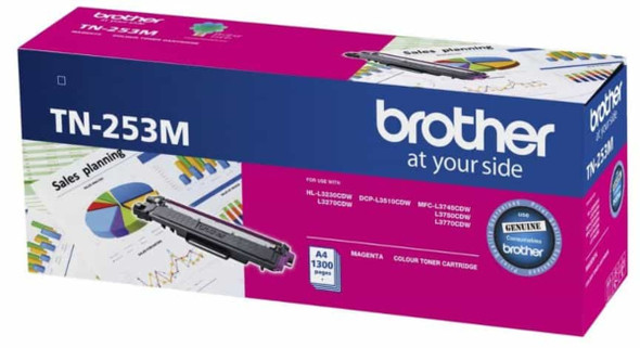 BROTHER DCP-L3510CDW magenta toner cartridge box with product details and branding on packaging clearly visible.