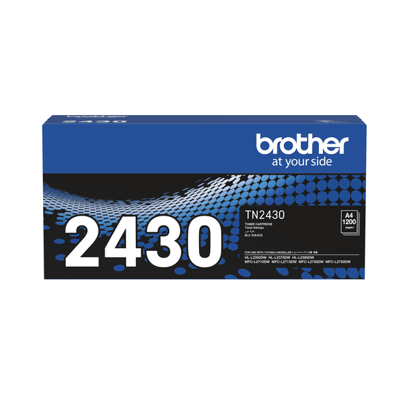 Brother TN2430 Toner Cartridge, blue and black packaging with white Brother logo and model number.