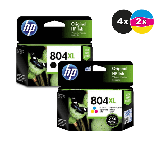 HP 804XL Ink Cartridge Value Pack, 4 Black and 2 Tri-Colour, Original HP cartridges.