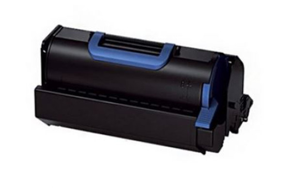Oki B721 Black Toner cartridge with blue accents and rectangular shape.