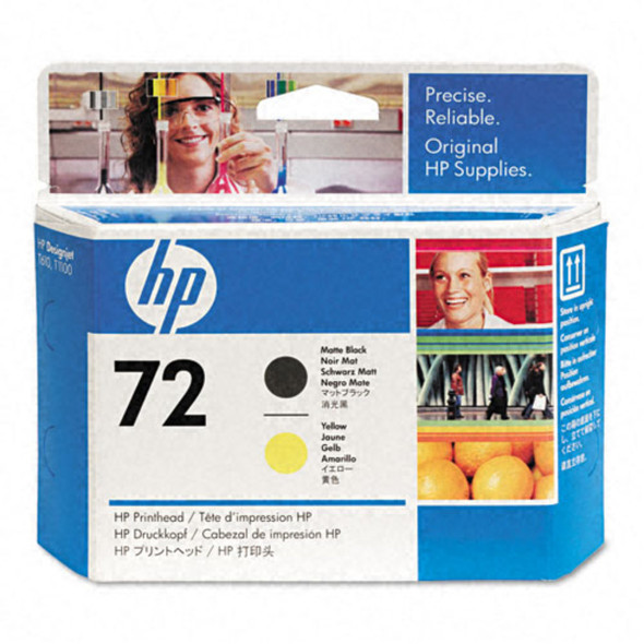 Genuine HP 72 Black & Yellow Ink Cartridge, HP brand, product number 72, color black and yellow.