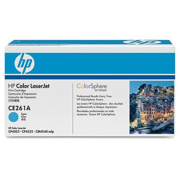 HP Genuine 648A Cyan Toner Cartridge, blue color, for HP Color LaserJet printers, CE261A model.