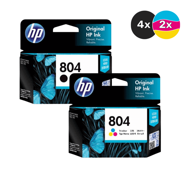 HP 804 Ink Cartridge Value Pack (6) - Includes: [4 x Black, 2 x Tri-Colour]