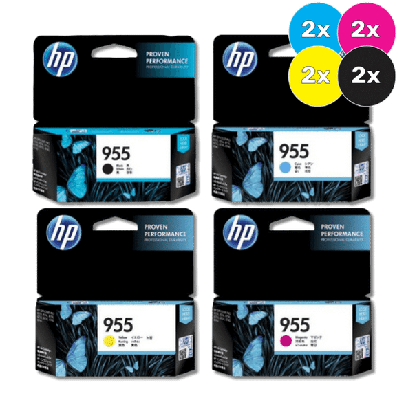HP 955 Ink Cartridge Value Pack (8) - Includes: [2 x Black, Cyan, Magenta, Yellow]
