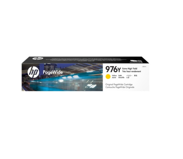 Genuine HP 976Y Yellow Pagewide Ink Cartridge, HP branded, in original packaging with yellow label.
