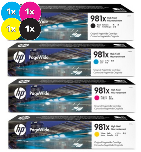 HP 981X Ink Cartridge Value Pack - Includes: [1 x Black, Cyan, Magenta, Yellow]