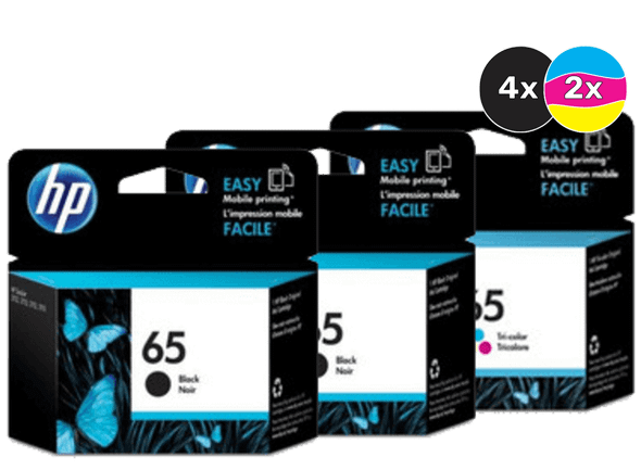 HP 65 Ink Cartridge Value Pack, 4 Black and 2 Tri-Colour, by HP, printer supplies.