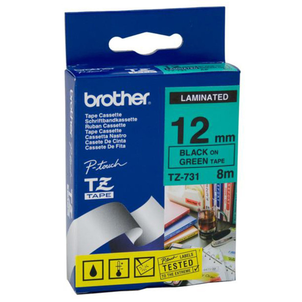 Brother TZ-731 12mm (Black on Green) Tape