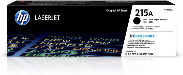 HP Genuine 215A Black Toner Cartridge box, LaserJet printer supplies, original HP packaging.