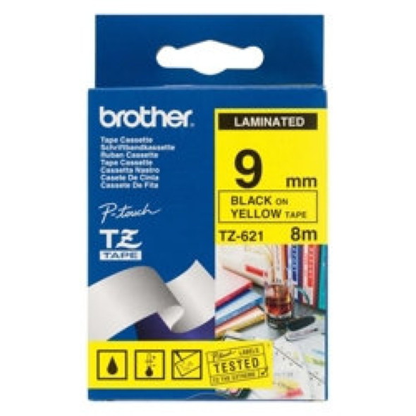 Brother TZ-621 9mm (Black on Yellow) Tape