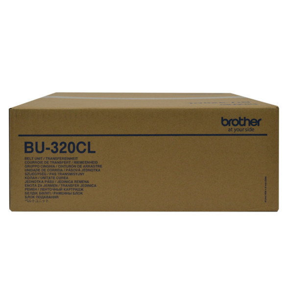 Brother BU320CL Belt Unit cardboard box packaging for 50,000 page yield printer supplies, brown color.