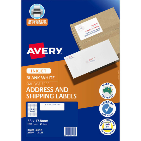 Avery White Address & Shipping Inkjet Labels - J8156 Pack of 50