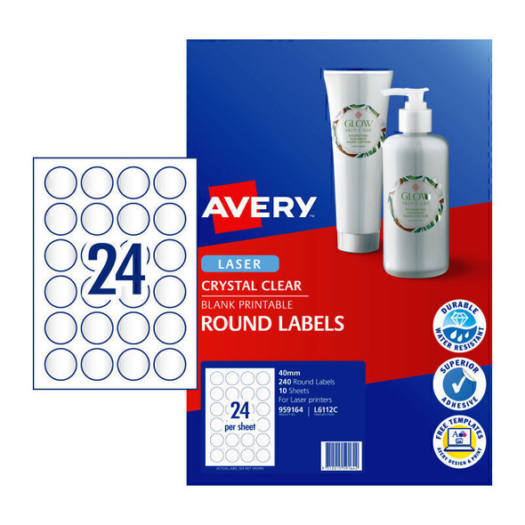 Avery Laser Label Rd Clr 40mm Pk240