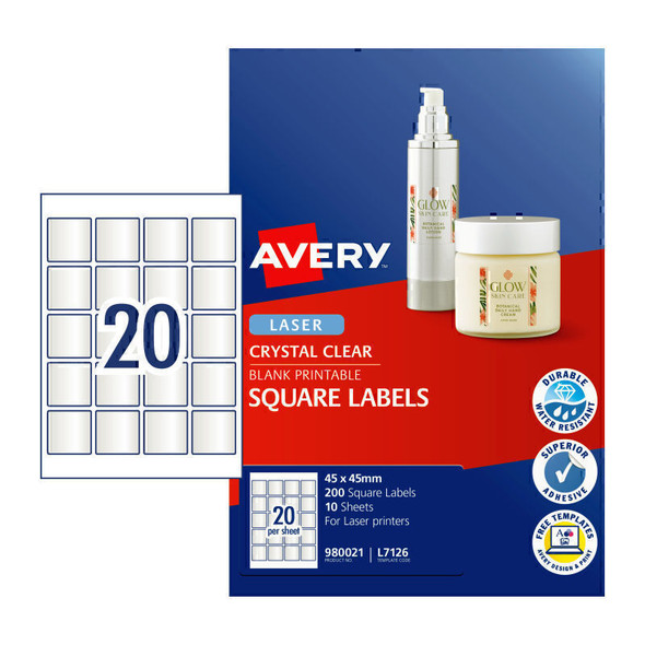 Avery Laser  Label Sq L7126 20Up Pk20