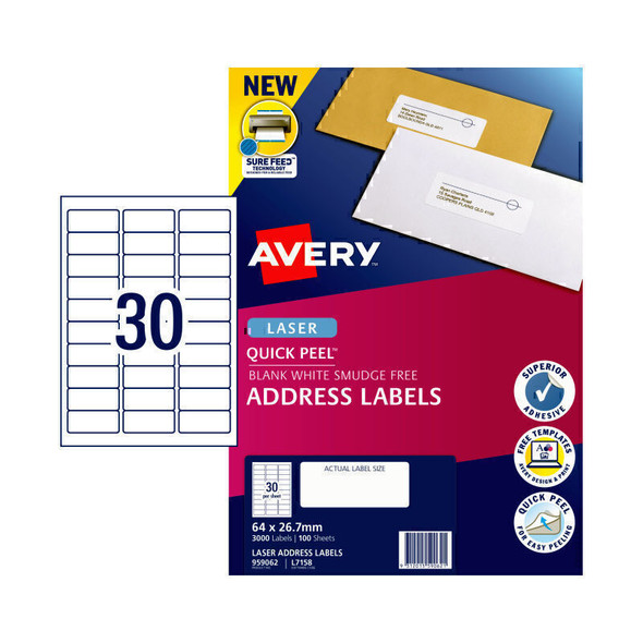 Avery Laser Label L7158 30Up Pk100