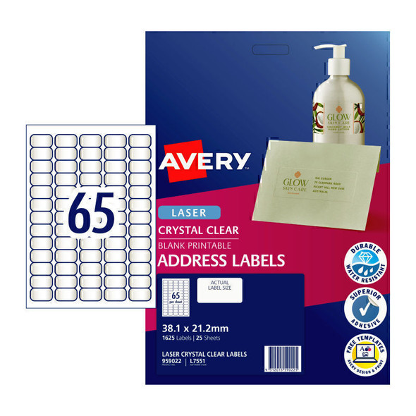 Avery Laser  Label Clr L7551 65Up Pk25