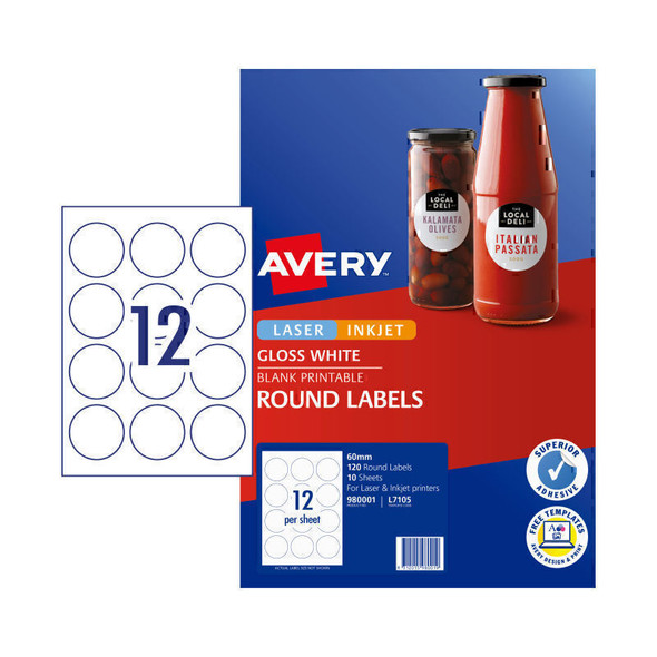 Avery Label L7105 Rd 60mm 12Up Pk10